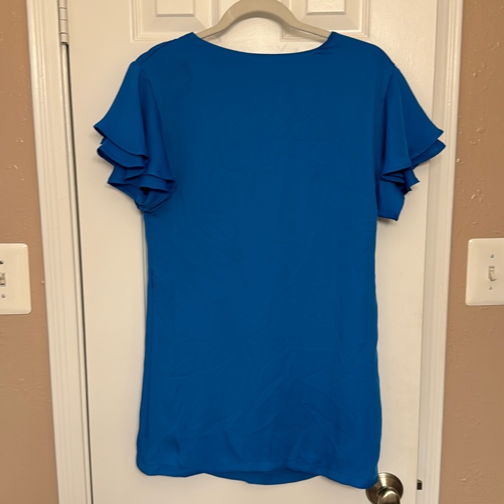 H&M blue shift dress with ruffle sleeves